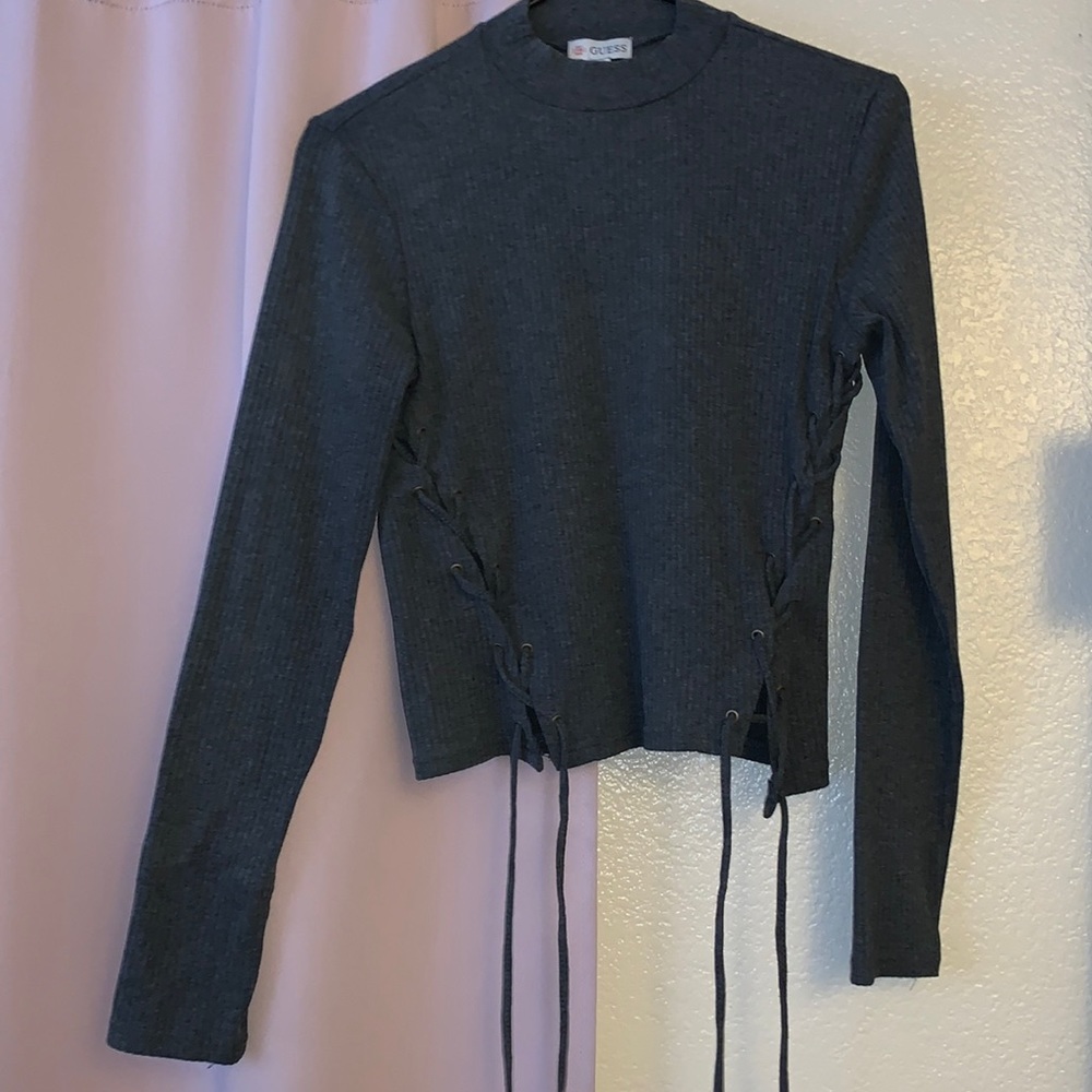 Gray long sleeve shirt with lace up sides